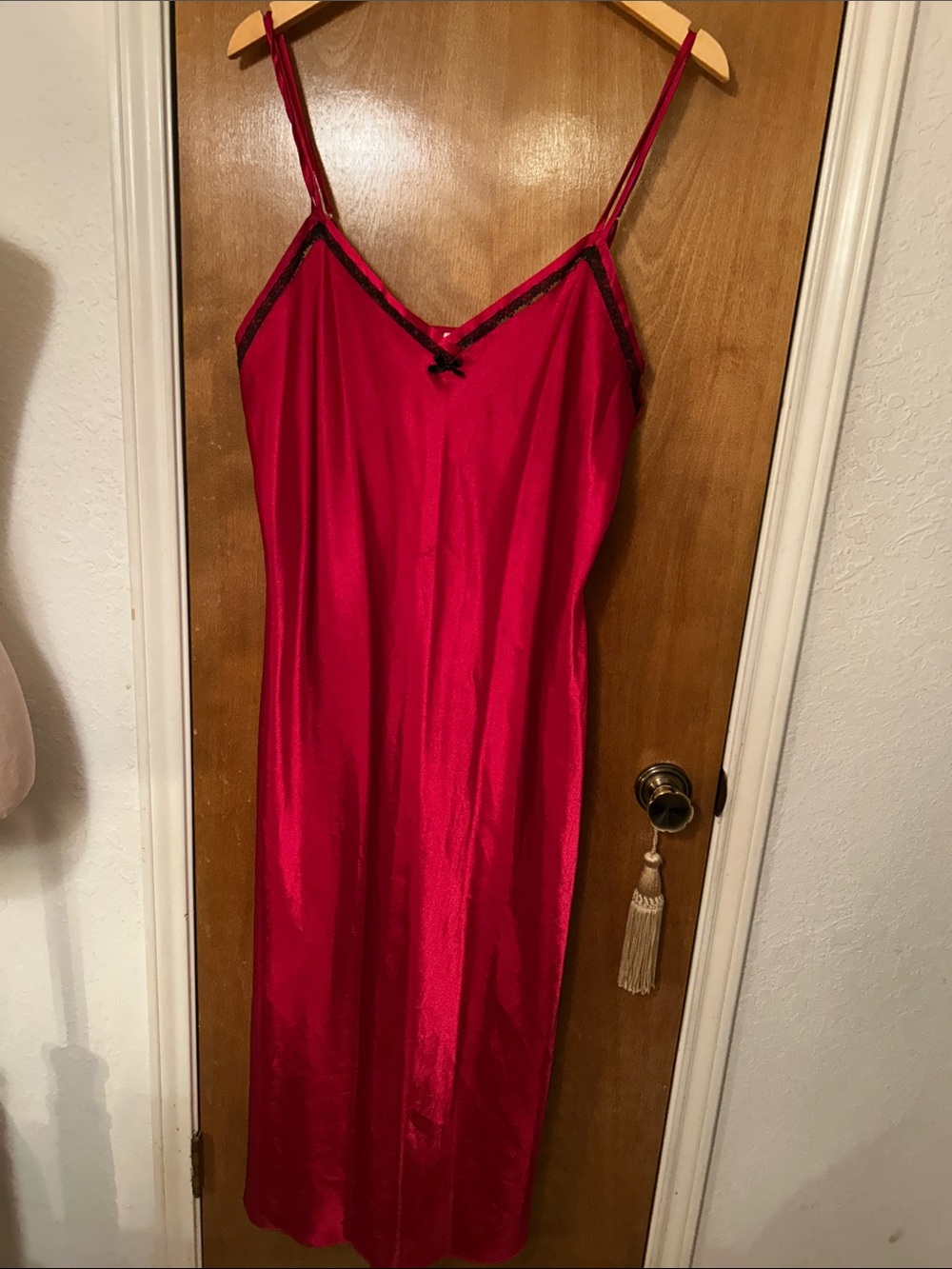 Women's Red Satin Slip Gown - adjustable straps. L. Great shape!